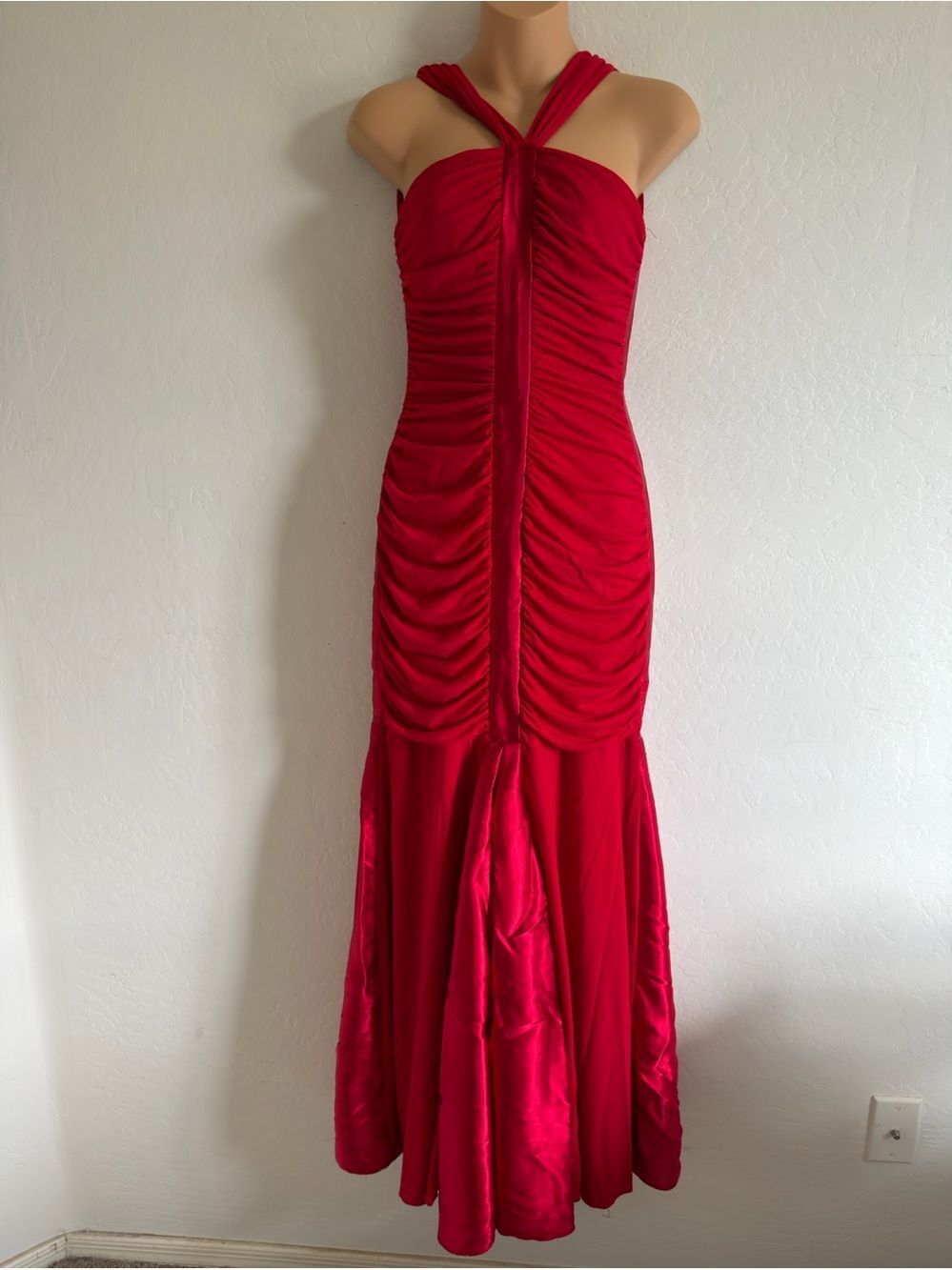 Vintage Jessica McClintock Red Ruched Mermaid Gown - Size 2